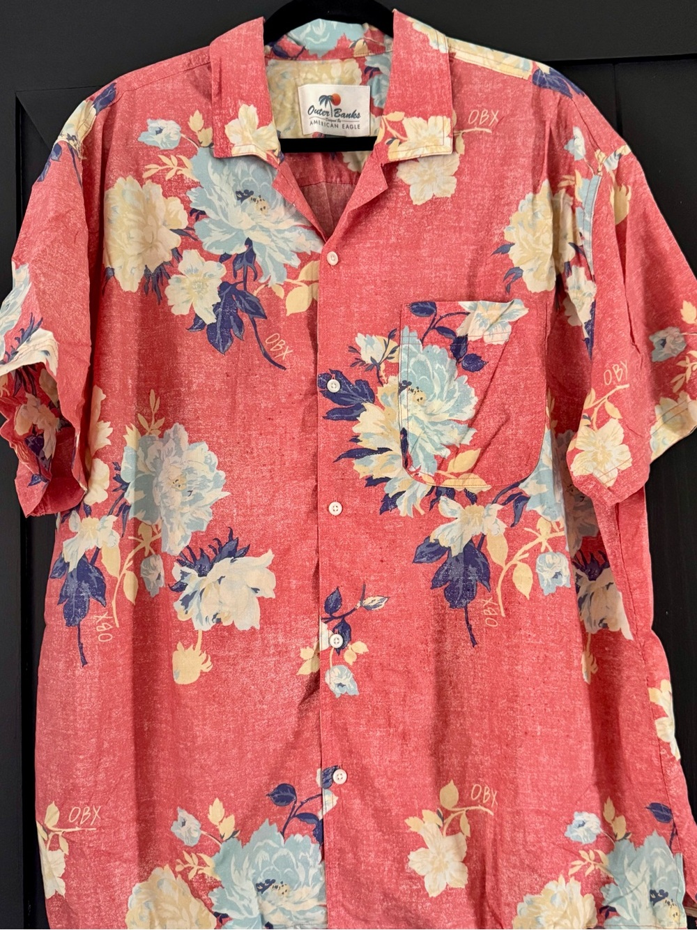 Outer Banks American Eagle Coral Floral Short-Sleeve Button-Up Shirt